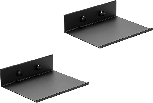 Z metnal Small Floating Shelves, Mini Gloss Metal Shelf for Collection Action Figures, 150mm Decor Disply Wall Shelf, Aluminum, Wall Mounted, Matt Black, 6 inch, 2 Pack