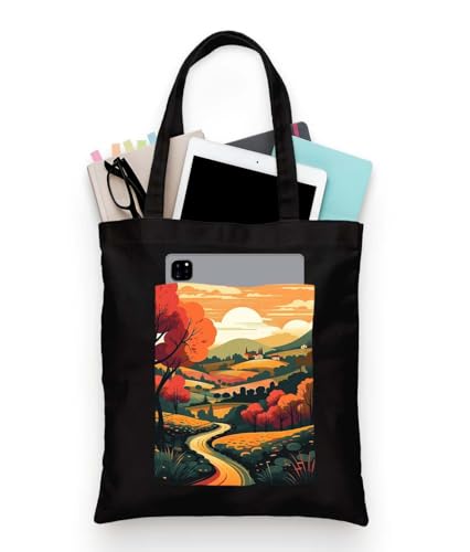 Image of ZORI Black Tote Bag With Pocket Printed Designed Canvas Tote Bags For Women large capacity,Tote bag For Shopping, College, Travel, More Canvas Handbag For Unisex Bag