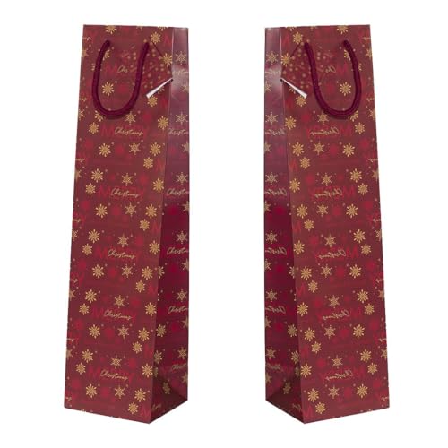 MAQA 10 pz Sacchetti porta bottiglie di vino bordeaux Natale 10+9x39 cm, Sacchetti regalo bottiglie con manici in cotone, buste natalizie