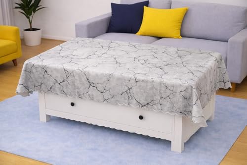 Image of Homerz Premium Waterproof PVC Sparkle Table Cover Collection | Table Cover with Scallop Edges | Dust, Spill & Scratch Resistant (Silver Vein Luxe, 36x54 inch- Center Table)