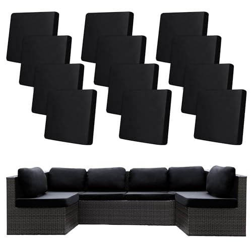 Image of 12 Pcs Stretch Patio Cushion Covers,Outdoor Couch Covers Replacement,Outdoor Couch & Sofa Slipcovers,for Patio Furniture Cushion Covers,Washable Reusable Furniture Protector (Black,Cover Only)
