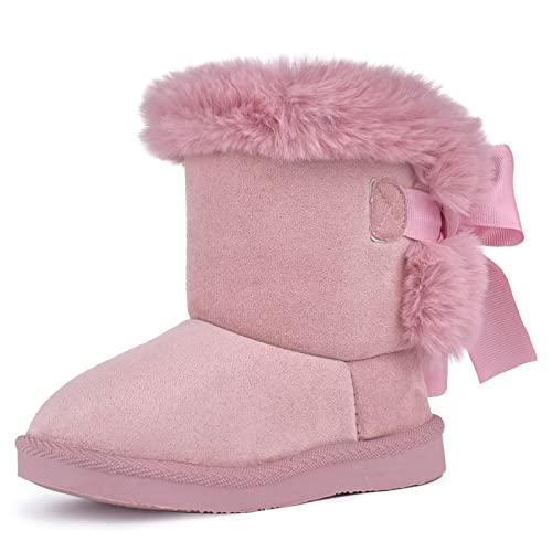 FANTURE Toddler Snow Boots for Girls Boys Winter Warm Fur Lined Kids Non Slip Outdoor Shoes (Toddler/Little Kid) U421ELTX04-Pink-22