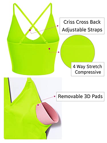 Design By Olivia Women's Seamless Padded Workout Sports Bra Cami Cropped Yoga Tank Top With Adjustable Straps Neon Green Sm #TOP3