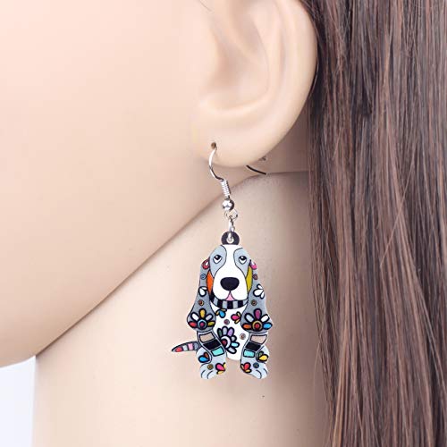 Newei Acrylic Floral Basset Hound Dog Earrings Dangle Drop Anime Animal For Women Girl Fashion Jewelry Charm Gifts #TOP1