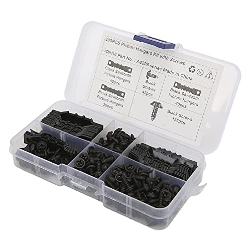 Image of 100Pcs Sawtooth Picture Hangers Stable Seamless Sawtooh Frame Hanging Hooks with 200Pcs Screws (Black)