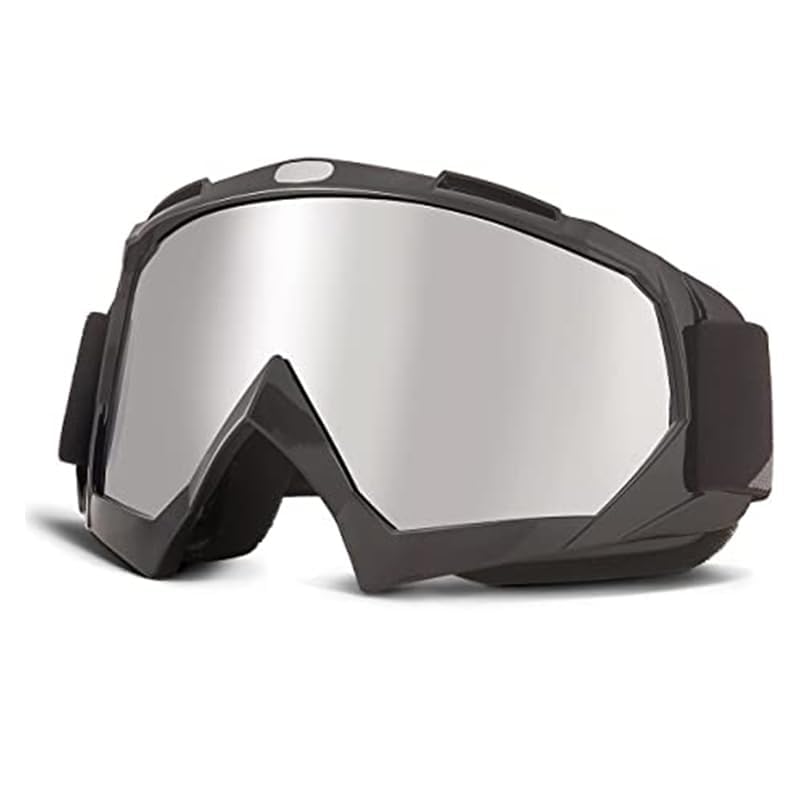 Motocross Dirt Bike Glasses, Ski Glasses, UV Anti-fog Glasses with Foam Padding, Suitable for Outdoor Sports (Black-Silver)