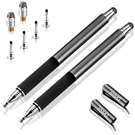Capacitive Stylus Pen-Dinines Fine Point Stylus Touch Screen Pens for All Capacitive Cell Phones, Tablets, Laptops Bundle with 6 Replacement Tips (2 Pcs, Black/Black)