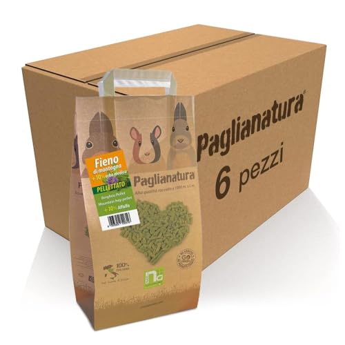 Paglianatura Kit de 6 Piezas: Bolitas de heno de 3 kg con un 10% de Alfalfa, pienso Natural y Rico en Fibra para Conejos y roedores, nutrición Adicional con Calcio y proteínas