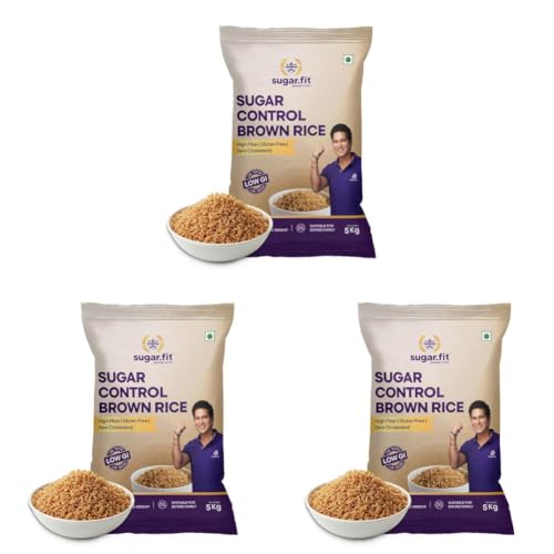 Image of Sugar.fit | Active Foods Sugar Control Low GI Brown Rice 5 Kg (Pack of 3), High Fiber & Gluten-Free, 100% Organic and Natural, Lab-Tested, Diabetes-Friendly Rice for Weight Management and Balanced Blood Sugar