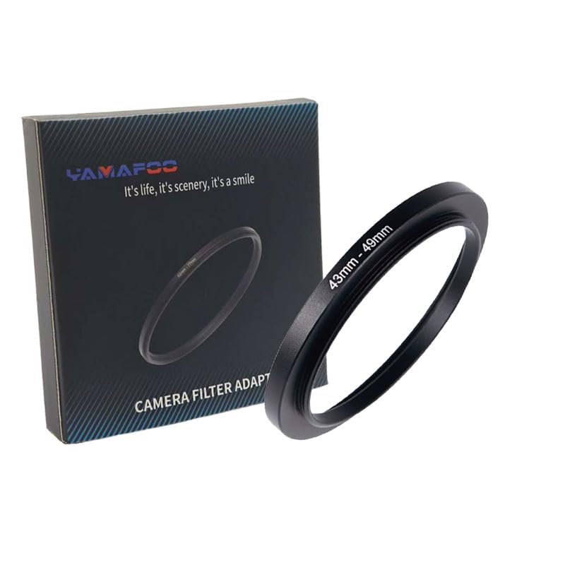 YAMAFOO 43mm to 49mm Step-Up Ring/Step Down Rings Filter Adapter for All Brands UV ND CPL Metal Ring Step-Up Rings Adapter Filter,Black (43-49)