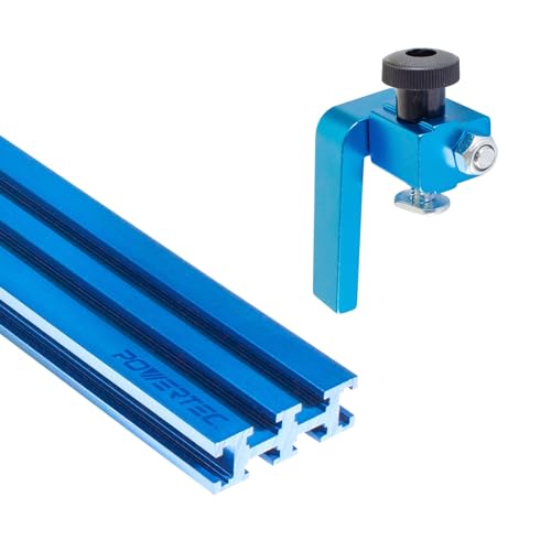 Image of POWERTEC 72085 Multi T-Track and Fence Flip Stop Set, Universal Aluminum Extrusion T Track 36" Long x 2-1/4" High with 2-1/4-Inch Flip Stop For Woodworking