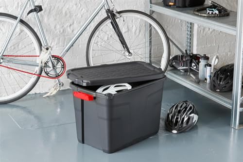 Heavy Duty Large Storage Box with Lid, 60L, Lockable, Indoor/Outdoor, Clip Lock, Black with Red Handles – Image 6