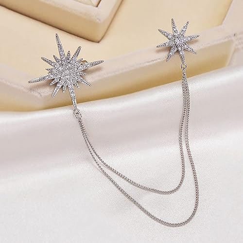 Silver Rhinestone Star Brooch for Women Girls Men Fashion Crystal Snowflake Tassel Lapel Pins Dress Suit Accessories Bouquet Dainty Jewelry Winter Holiday Dancing Party Ceremony Banquet Decoration Gift4