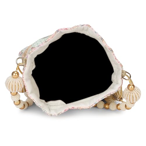Image of LONGING TO BUY Indian Embroidered Pearl Potli Bag For Women, Sequence Design with Tassel, Wedding Potli Bags