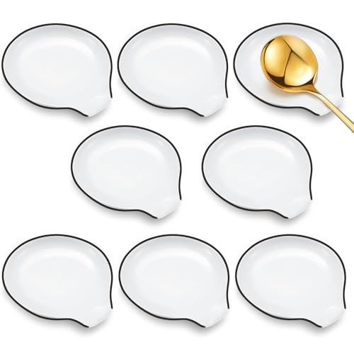 Image of Irenare 8 Pcs Ceramic Spoon Rest for Stove Top, 3.74 Inch Porcelain Spoon Holder, Coffee Utensil Rest Heat Resistant Dishwasher Safe for Home Kitchen Accessories Gift(Black Edge)