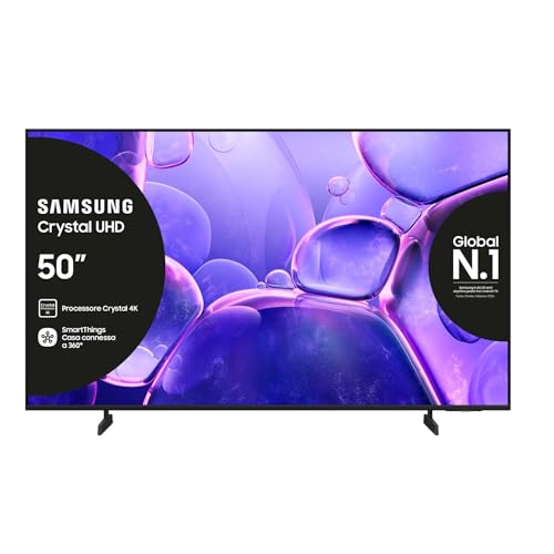 Contenuto: 1x Samsung Smart TV 50'' Serie U8090, Crystal UHD 4K, Include doppio telecomando, cavo di alimentazione e manuale di istruzioni, Dimensioni con base (LxAxP): 111,08 x 69,51 x 19,9 cm, Colore: Black