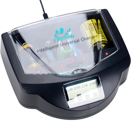 Alkaline Battery Charger|NiCd Discharge|NiCd Charger|NiMh Charger|Universal Battery Charger| Universal Fast Chargers for Size AA, AAA, C, D, 9V Batteries Tinyfish PPU9600 Black (No Cells)