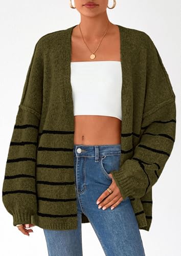 Image of PRETTYGARDEN Womens Oversized Cardigan Sweaters 2026 Fall Long Lantern Sleeve Knit Open Front Lightweight Sweater
