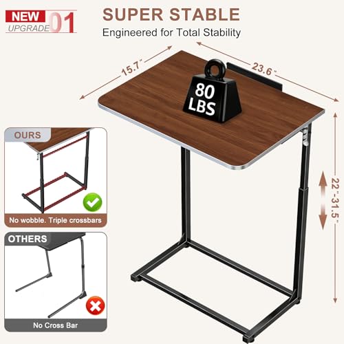 Image of Tv Tray Table,Extra Large Dinner Food Tray Table,Couch & Bed Eating Desk,Heavy Duty Folding Laptop Side Table with 8Height&90 Tilt Adjustable,C-Shaped End Table with Phone /Tablet Slot Walnut