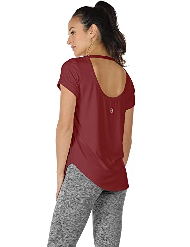 Image of icyzone Open Back Yoga Shirts for Women - Exercise Workout Tops, Athletic Short Sleeves, Running T-Shirts Loose Fit
