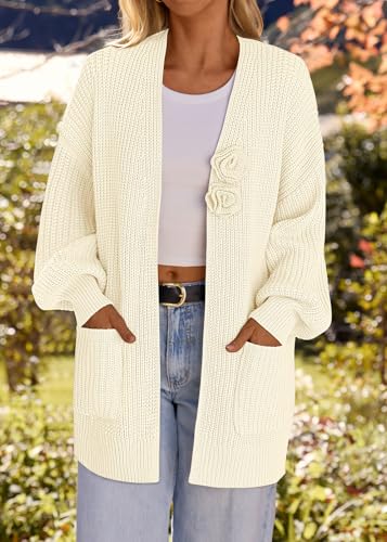 Image of MEROKEETY Long Sleeve Oversized Cardigan Sweaters for Women | Fall Winter Sweaters, Open Front, Chunky Knit, 2026 Casual Work Outerwear with Pockets