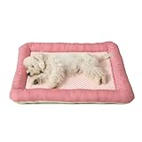 Cooling Dog Bed, Pet Mat with Quilted Design, Cooling Bed for Cats, Striped Border (Pink, Small)