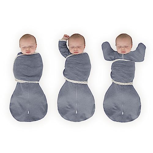 Image of SwaddleDesigns 6-Way Omni Swaddle Sack Arms Up Swaddle for Newborn, More Options to Calm Startle Reflex, Improves Sleep, Easy Transition Baby Sleep Sack, Small, 0-3 Mo, 6-12 lbs, Heathered Denim