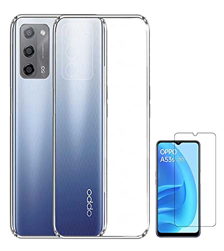 Image of Soft Flexible Silicone Back Cover Compatible with Oppo A53s 5G / A16, Transparent Case + Screen Guard