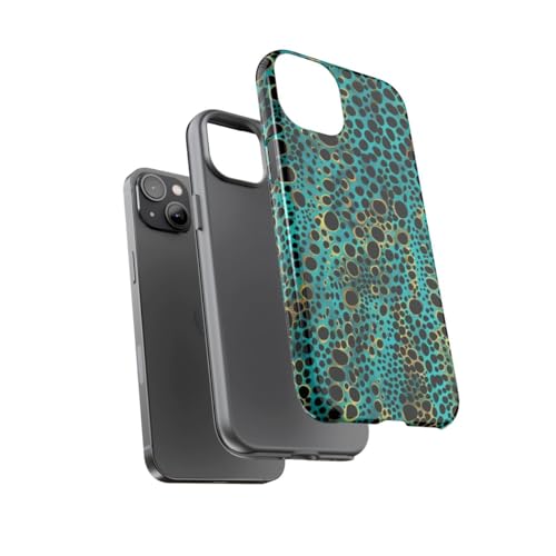 Coque iPhone 14 Plus motif à pois abstraits turquoise rigide antichoc - 3