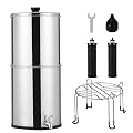 2.25G Stainless Steel Gravity Water Filter System, 8-Stage Countertop Filtration with 2 Filters & Stand, Reduces 99.9% Chlorine for Home, Camping, Fishing, RV