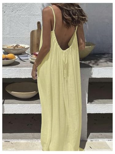 Image of MakeMeChic Women's Summer Flowy Maxi Dresses Vacation Spaghetti Strap Sleeveless Backless Dress