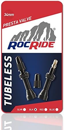 RocRideTubeless Presta Valve Stems for Bike Tire Rims. Mountain and Road Bicycles. Black and Silver.