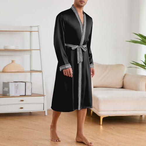 Mens Satin Silk Bathrobe Fashion Kimono Robe Lightweight Comfort Loose Fit Sleepwear Sets with Shorts4