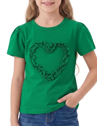 Image of Noomelfish Girls Ruffle Heart T-Shirts Cute Short Sleeve Tee Tops (3-12 Years)