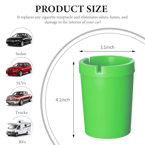 Image of KVAEY Car Ashtray, Smokeless Self-Extinguishing Auto Ashtray, Portable Smellproof Vehicle Cigarette Trash Can Fits Most Cup Holder for Home Office (Green)