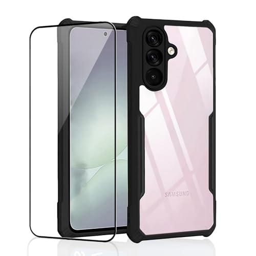 Image of Back Cover Case + Screen Protector for Samsung Galaxy A56 5G | Transparent Black | TPU & PC Anti Yellow Mobile Phone Case Cover for Samsung Galaxy A 56 / A56 5G | 360 Degree Protection