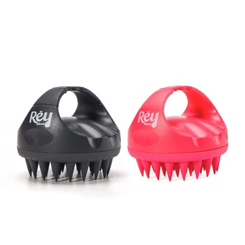 Image of Rey Naturals Hair Scalp Massager Shampoo Brush - Hair Growth, Scalp Care, and Relaxation - Soft Bristles for Gentle Massage - Pink Color (Red & Black)