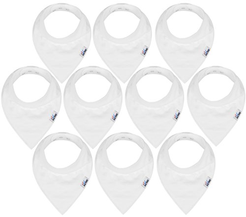 10-Pack Baby Bandana Drool Bibs Plain White for Drooling and Teething, 100% Organic Cotton, Soft and Absorbent, Unisex Bibs for Baby Boys & Girls - Baby Shower Gift Set by Ana Baby