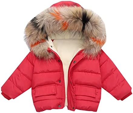 Toddler Girls Boys Fleece Lined Warm Coat Kids Winter Thermal Jacket Solid Color Hooded Outerwear (Red, 12-18 Months)