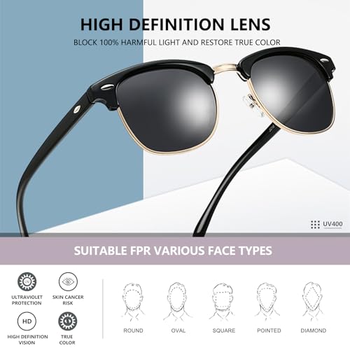 Polarized Sunglasses for Women Men Vintage Semi-Rimless Frame UV400 Driving Fishing Sun Glasses ST0034