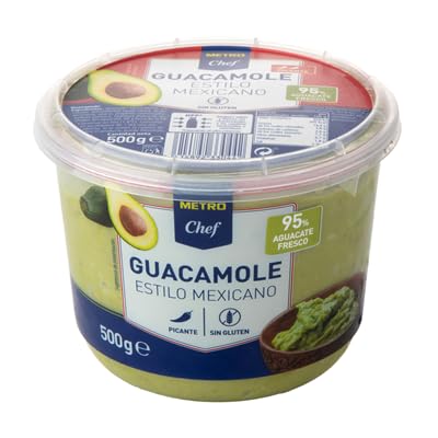 Guacamole Estilo Mexicano METRO Chef – 500g | 95% y 96% Aguacate Fresco | Sin Gluten, Ideal para Aperitivos y Platos Saludables (3 TARROS 500, Guacamole Mexicano)