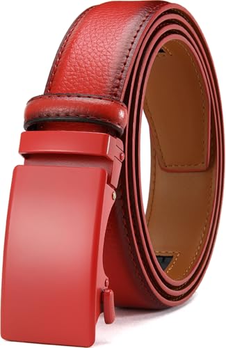 Doopai Men'S Leather Ratchet Belt - Adjustable Slide Red Belt For Dress And Casual, Trim To Fit, Gift-Ready With Stylish Buckle (35Mm)