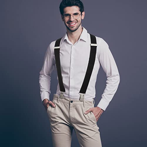 Eyret Men's Suspenders Adjustable Suspenders Elastic Leather Suspenders Men Suspender Heavy Duty Clips Suspenders For Men（A-Black #TOP4
