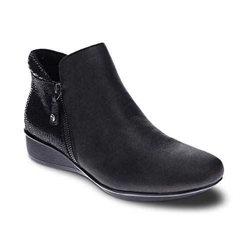 Revere Damascus Leather Bootie – Asymmetrical Zip Detail, Demi-Wedge Outsole, Slip-Resistant, Removable Comfort Footbed, Forefoot Cushion Zone with Arch Support