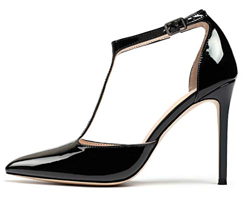 WXGBH Décolleté da Donna con Punta a Punta Décolleté con Cinturino alla Caviglia Scarpe Eleganti con Cinturino a T (Nero 11 UK)