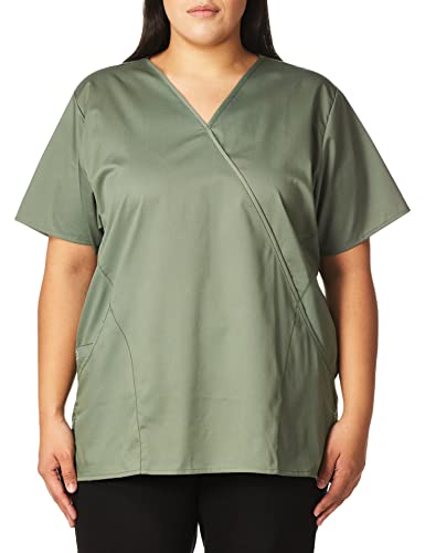 WonderWink Women's Women's Mock Wrap Top Shirt, Olive, Medium