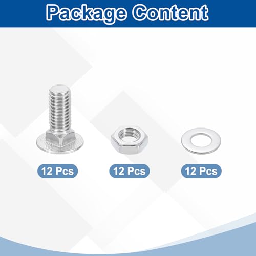 Pernos de carruaje 1/2"-13x1-1/4", tornillos de carro con tuercas y arandelas planas, 12uds 3