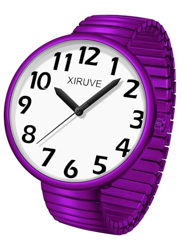 XIRUVE Femme Homme Facile à Lire Super Grand Cadran Chiffres Arabes Bracelet Élastique en Acier Inoxydable Montre à Quartz Analogique