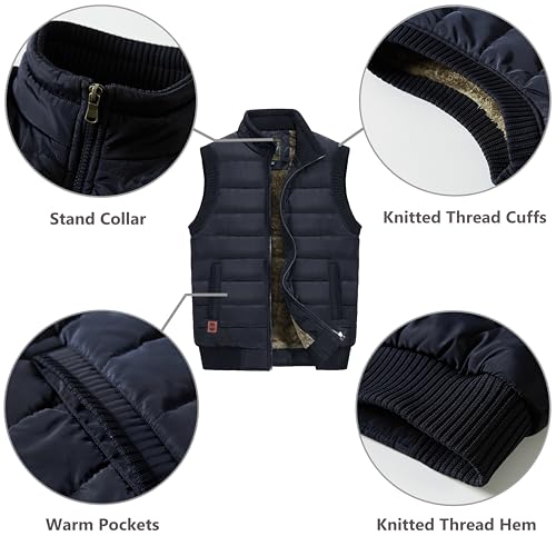 Image of VtuAOL Men's Outerwear Vest for Men Winter Puffer Vests Fleece Lined Outdoor Warm Sleeveless Jackets