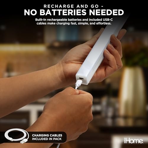 Image of iHome Rechargeable Auto Sensing Light Bars, Motion Sensor, Dimmable, Auto /Always-On Modes, Easy Installation (2-Pack 12 inch LED Light Bar)
